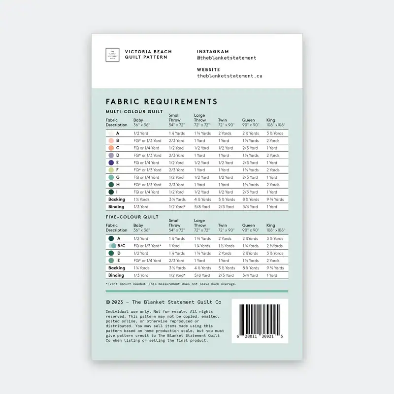 The Blanket Statement - Victoria Beach - Quilt Pattern