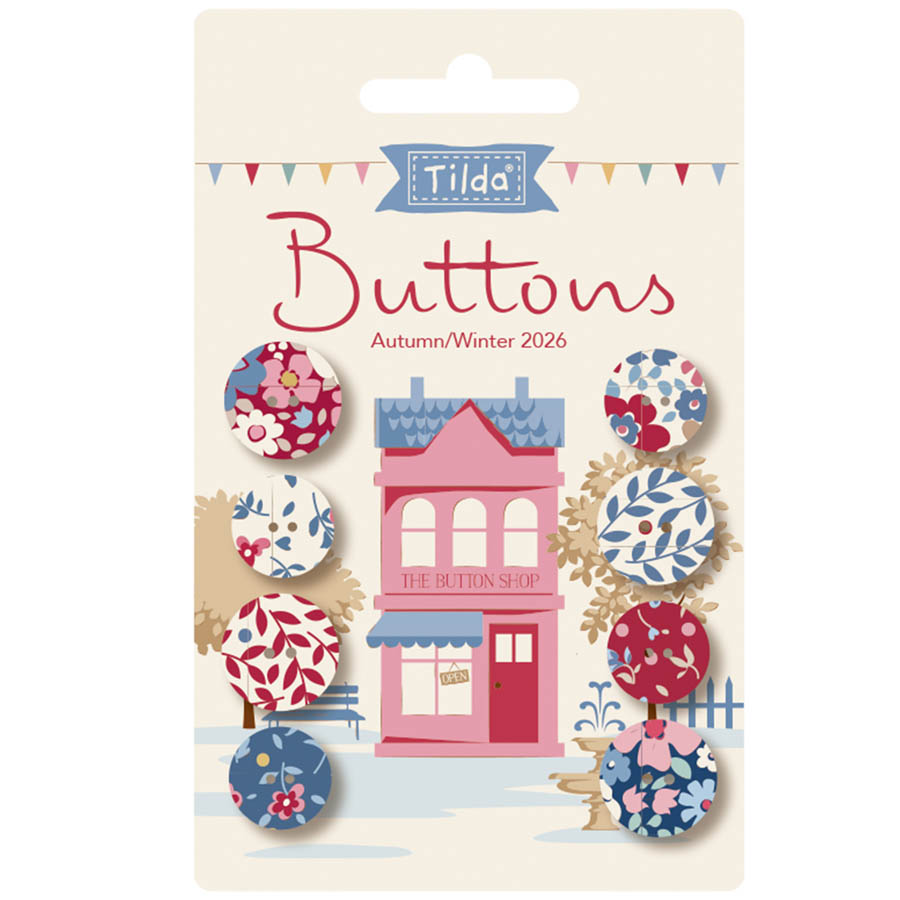 Tilda Village Life 14mm & 16mm buttons autumn winter. The garden room at ramstane farm.