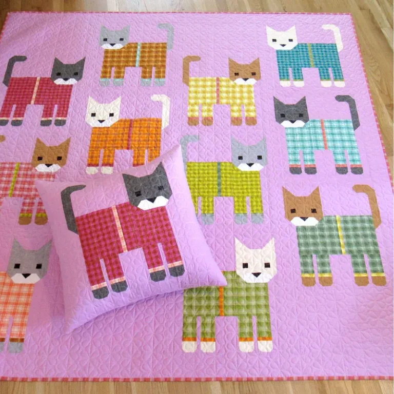 Elizabeth Hartman cats in pyjamas quilt pattern. The garden room at ramstane farm.