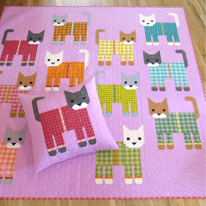 Elizabeth Hartman cats in pyjamas quilt pattern. The garden room at ramstane farm.