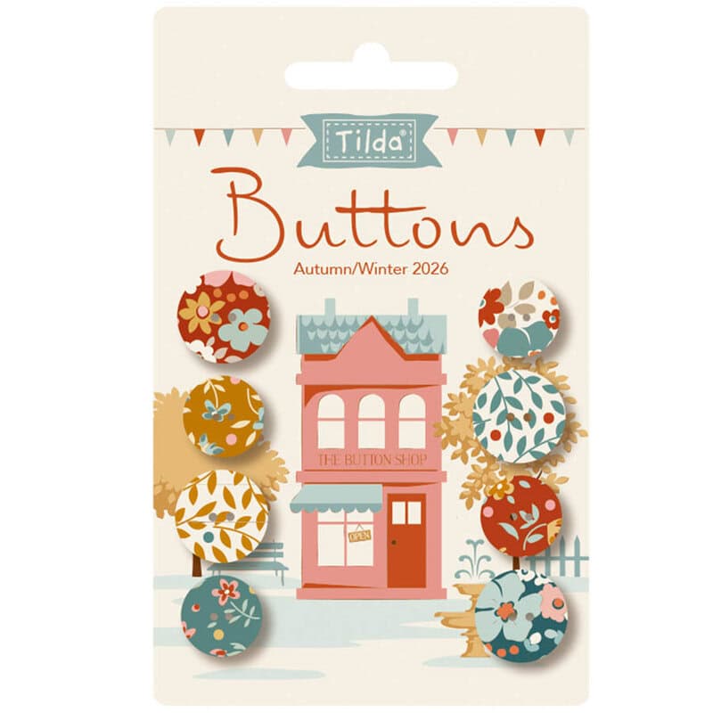 Tilda Village Life 16mm 18mm buttons autumn winter. There garden room at ramstane farm.